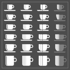 coffee tea cup mug graphic striped icon set isolated on dark background