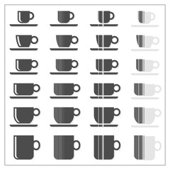 coffee tea cup mug graphic striped icon set isolated on white background