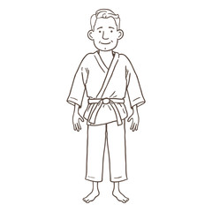 Vector Cartoon Outline Character - Young Man in Karate Kimono