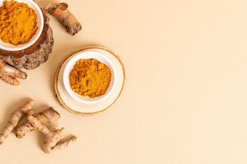Turmeric powder on white cup