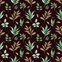 Seamless watercolor pattern. Hand painted watercolor illustration. Seamless botanical watercolor exotic floral pattern. Seamless watercolor pattern. Elegant leaves art design.