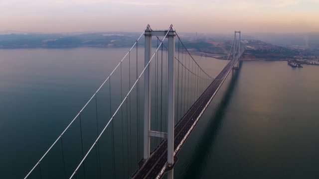 Osman Gazi Bridge From Sky. Suspension Bridge, Drawbridge.