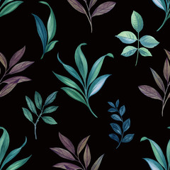 Seamless watercolor pattern. Hand painted watercolor illustration. Seamless botanical watercolor exotic floral pattern. Seamless watercolor pattern. Elegant leaves art design.