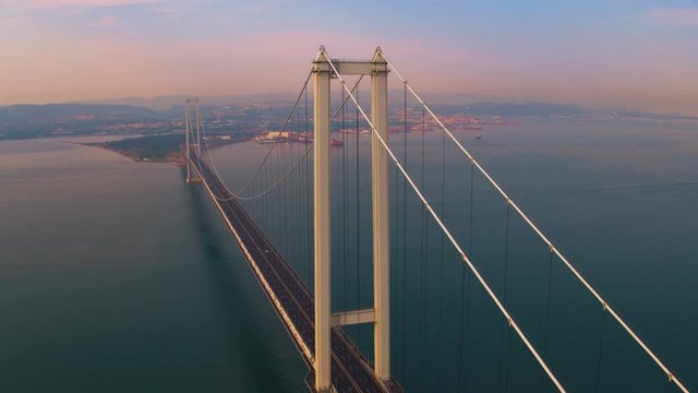 Osman Gazi Bridge From Sky. Suspension Bridge, Drawbridge.