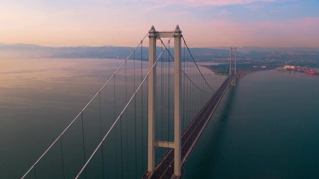 Osman Gazi Bridge From Sky. Suspension Bridge, Drawbridge.