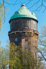 Obraz premium Converted water tower, now is a residential tower in the Wilhelmsburg district of Hamburg