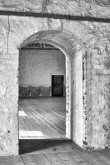 Mysterious wooden door in old castle