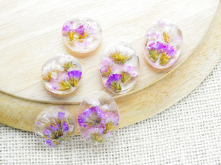 Dried flower in crystal clear resin pendant necklace, pendant with a real flowers. .