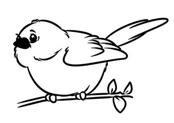 Canary little yellow bird animal character sitting branch cartoon illustration isolated image coloring page