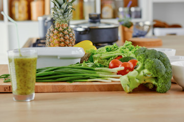 Variety of fresh vegetables and a refreshing cocktail