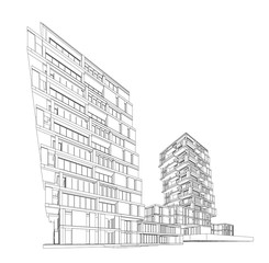 Fototapeta premium 3d wireframe of building. sketch design.Vector