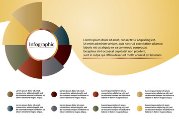 Gold metal Infographic diagram data visualization template with 8 options (steps) and place for text. Design for chart, report, banner, workflow, presentation. Editable Vector EPS 10 illustration