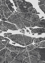 City map Stockholm, monochrome detailed plan, vector illustration