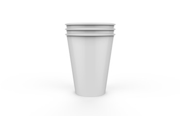 Disposable paper glass for coffee, tea, juice and water, mock up template on isolated white background, 3d illustration