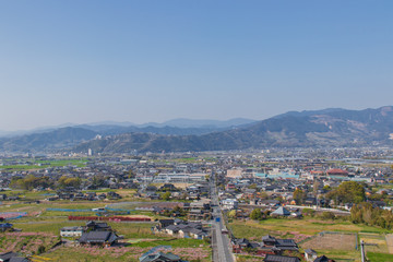 Fototapeta na wymiar 青空と街並み　blue sky and streets　福岡県うきは市
