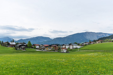 Fototapeta na wymiar Amazing panoramic view of Abtenau, small village in the mountains in Austria.