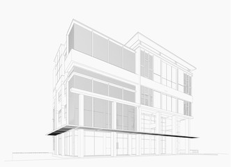 3d wireframe of building. sketch design.Vector