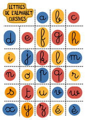 "Les lettres de l'alphabet cursives" in french  and it means "Alphabet cursive letters" / A b c  french cursive alphabets stickers and icons 