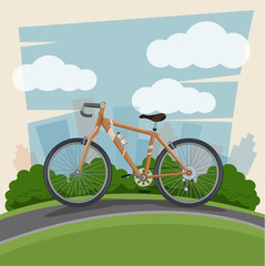 bike with infographic, park background. Flat style.