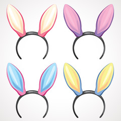 Cartoon set of colored headband icon with rabbit shape ears. Vector illustration