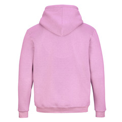 Back of pink sweatshirt with hood isolated on white background 