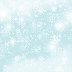 Winter pattern Christmas snowflakes on blue background vector illustration. New Year snowfall seamlessly wallpaper gradient vector image