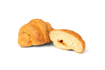 Croissant with condensed milk isolated on white background.