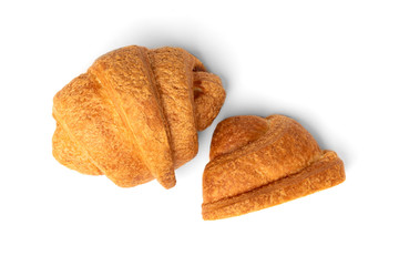 Croissant with condensed milk isolated on white background.