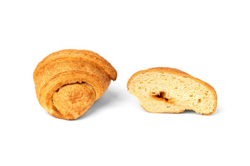 Croissant with condensed milk isolated on white background.