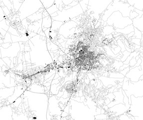 Fototapeta premium Satellite map, Pristina, is the capital of Kosovo. It is located in the north-eastern part of Kosovo close to the Goljak mountains. Map of streets and buildings of the town center