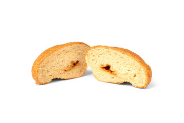 Croissant with condensed milk isolated on white background.