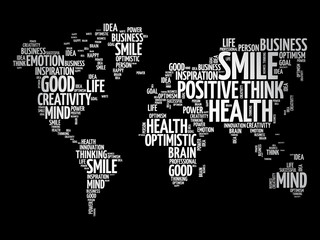 Obraz na płótnie Canvas Positive thinking word cloud in shape of world map, creative concept background