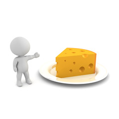 3D Character showing a plate with cheese