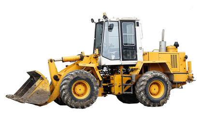 Heavy-duty wheel loader isolated on white background