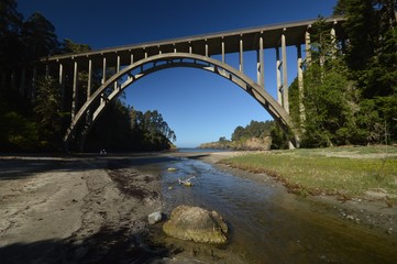 The Frederick W. Panhorst Bridge, more commonly known as the Russian Gulch Bridge in Mendocino County from April 29, 2017, California USA