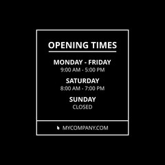 Vector Opening Times Rectangle Design Detailed with Website