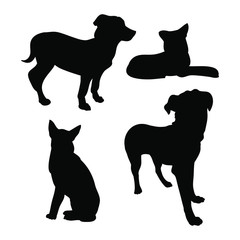  Black silhouettes of dogs on a white background. Set of vector illustrations