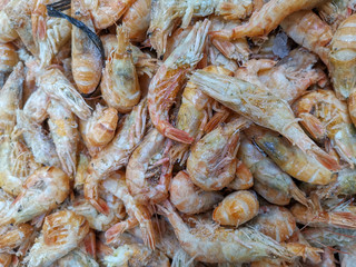 Background with red boiled shrimp. Seafood of the sea of Japan.