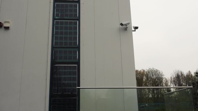 Safety and security system installed on a business building: fire alarm system, anti theft alarm system and video surveillance (cctv) system footage