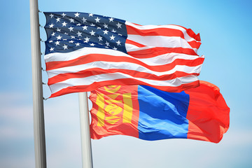 Flags of the USA and Mongolia