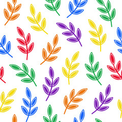 Seamless pattern with rainbow colored branches. LGBT hand drawn concept