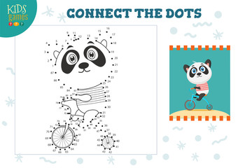 Connect the dots kids game vector illustration. Preschool children education activity