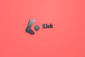 Fototapeta na wymiar 3D illustration of Kick, dark color and dark text with red background.