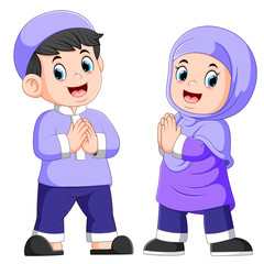 two cute children are giving the greeting of forgiveness 