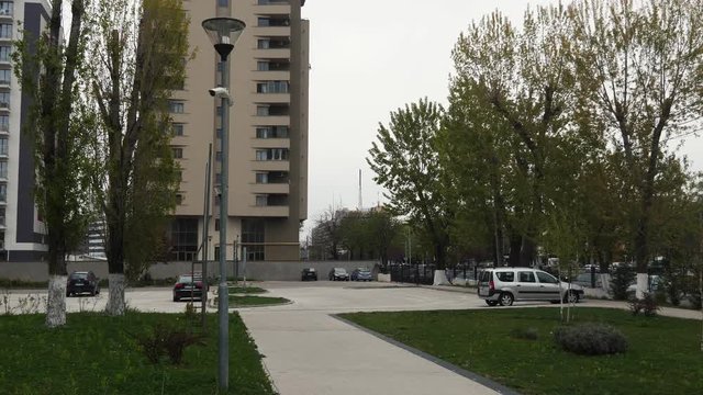 Apartment & Residential Video Surveillance System footage. Outdoor Video surveillance and security camera monitoring in a residential complex. Video camera near apartments. Outdoor CCTV system