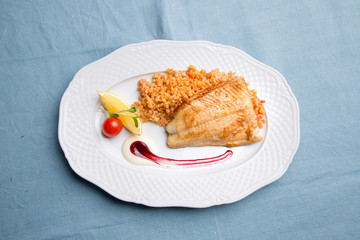 Meat and fish appetizer for lunch. Balkan cuisine