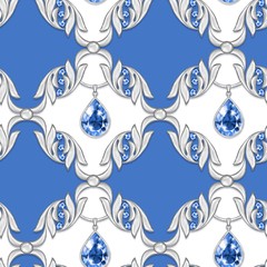 Seamless pattern with gems and silver scrolls