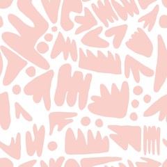 Trendy abstract blotch shape seamless pattern. Concept contemporary fabric textile design on white background.