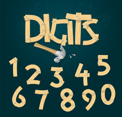 Stylized digits from wooden boards