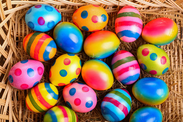 Fototapeta na wymiar Easter traditions. Compositions with painted Easter eggs